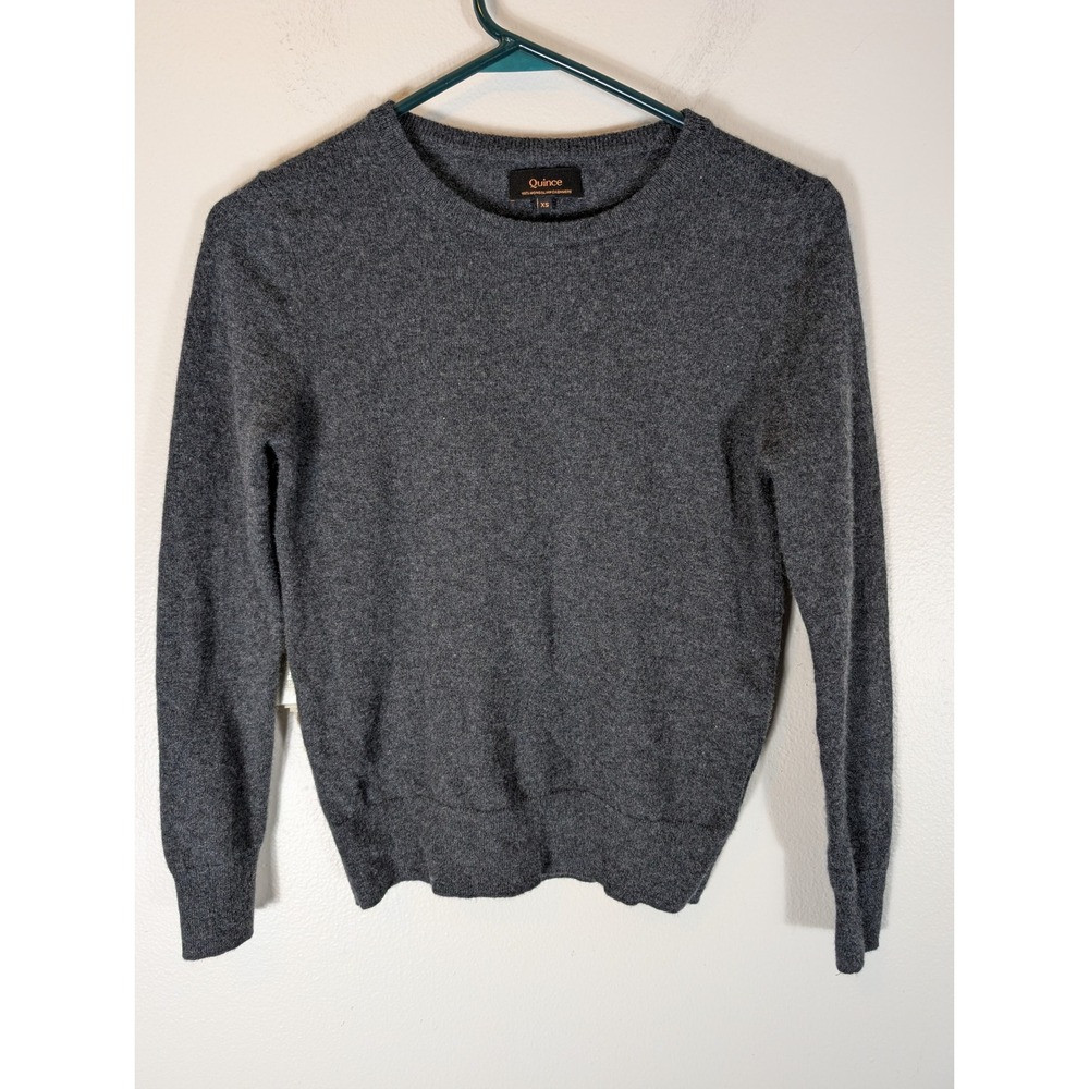 Quince Women XS Mongolian Cashmere Crewneck Sweater Heather Charcoal Gray
